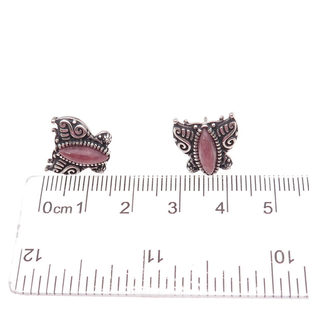 Carolyn Pollack American West 925 Sterling Vintage Rhodonite Butterfly Earrings - Picture 3 of 7